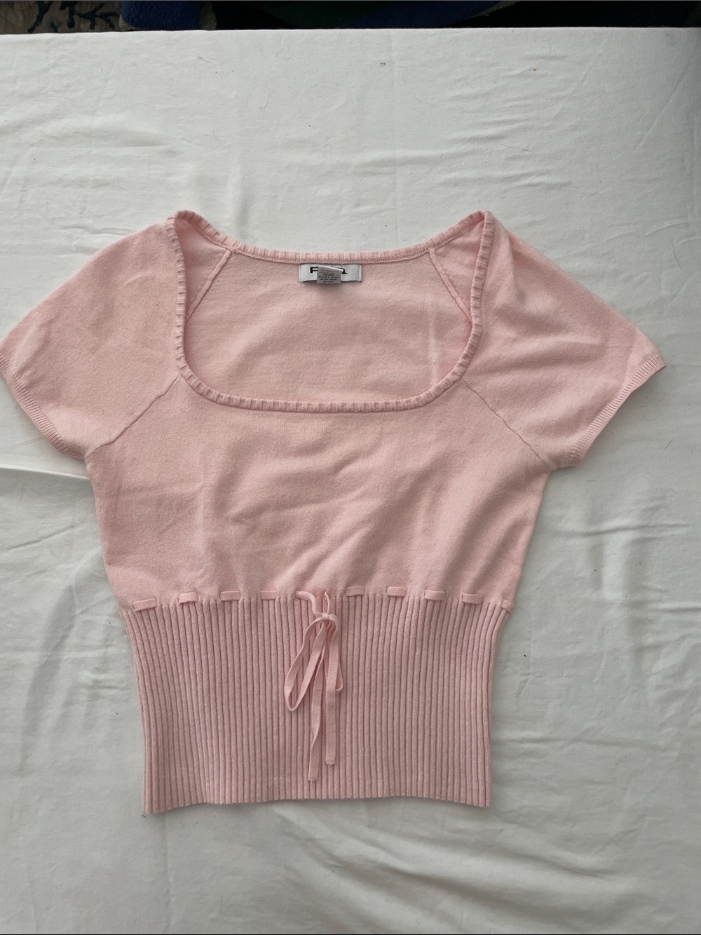 RSQ Light Pink Ribbed Waist Scoop Neck Knit Crop Top